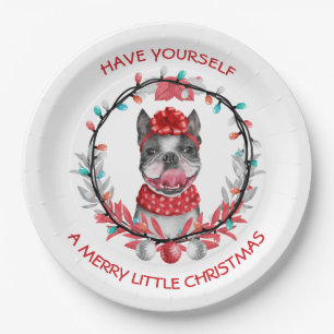 Boston Terrier Merry Christmas Pappteller