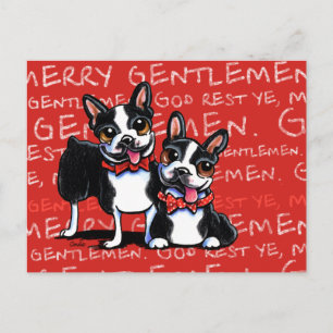 Boston Terrier Merry Gentlemen Feiertagspostkarte
