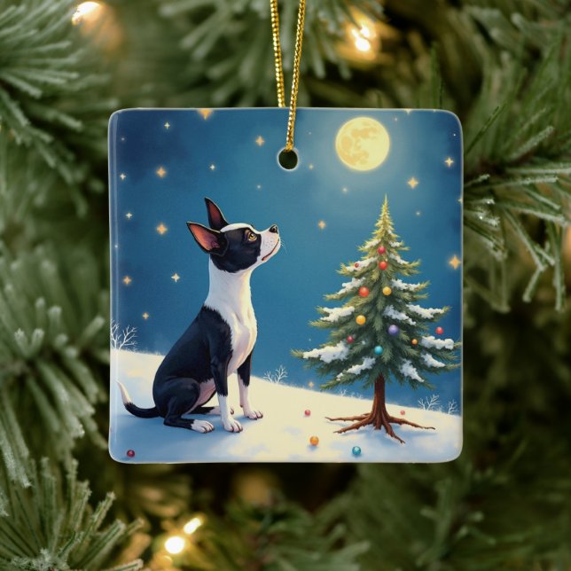 Boston Terrier Midnight Star-Gazing Christmas Keramikornament (Baum)