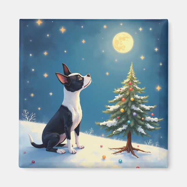 Boston Terrier Midnight Star-Gazing Christmas Magnet (Vorne)