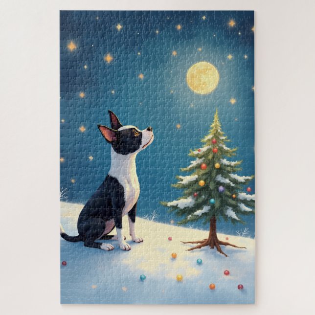 Boston Terrier Midnight Star-Gazing Christmas Puzzle (Vertikal)