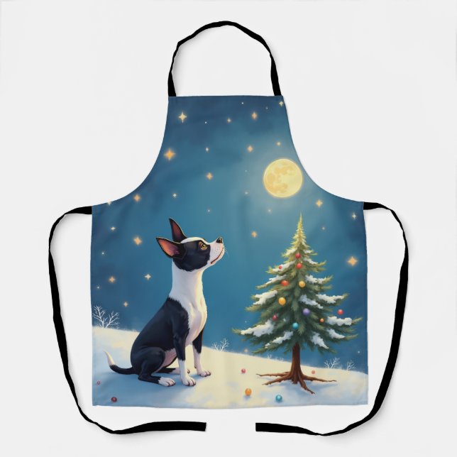 Boston Terrier Midnight Star-Gazing Christmas Schürze (Vorderseite)