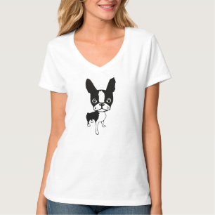 Boston-Terrier-Mirabellendamen V-Hals T - Shirt