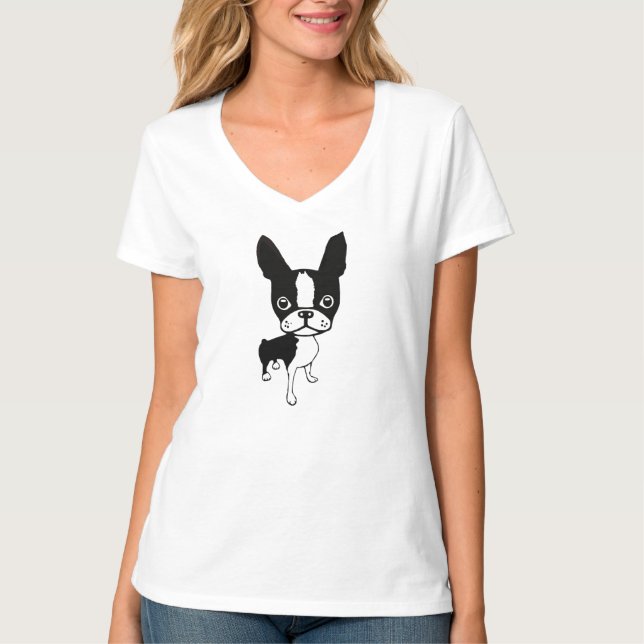 Boston-Terrier-Mirabellendamen V-Hals T - Shirt (Vorderseite)