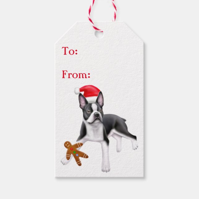 Boston Terrier mit Cookie Weihnachtsgeschenk-Tags Geschenkanhänger (Vorderseite)