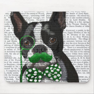 Boston Terrier mit dem grünen Schnurrbart und Mousepad