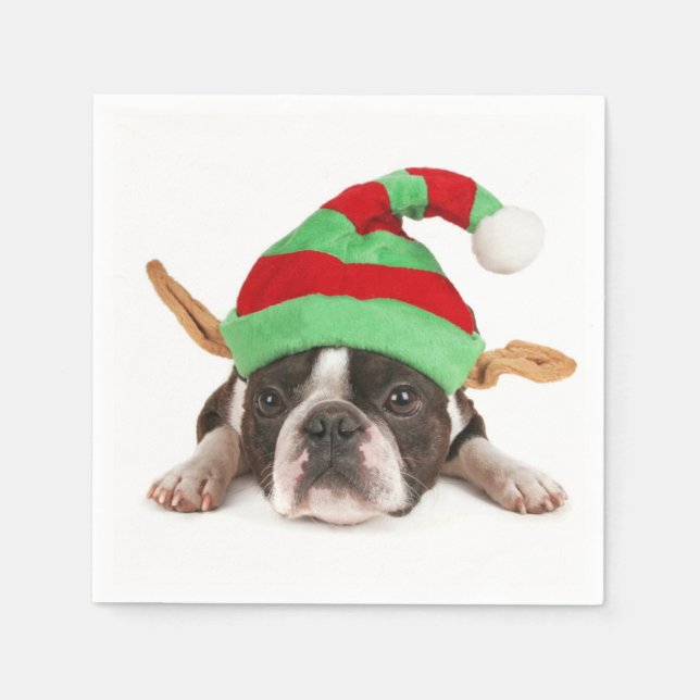 Boston Terrier mit einem Weihnachtshut Serviette (Vorderseite)