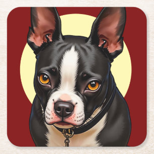 Boston Terrier mit einer halo Drink Coasters Rechteckiger Pappuntersetzer