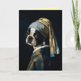 Boston Terrier mit einer Perlenohrring-Grußkarte Karte