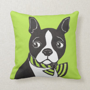 Boston Terrier mit grünem Hintergrund-Kissen Kissen
