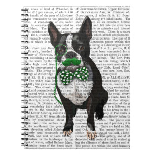 Boston Terrier mit grünem Mustache und Spott Notizblock