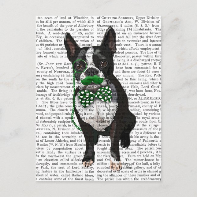 Boston Terrier mit grünem Mustache und Spott Postkarte (Vorderseite)