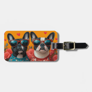 Boston Terrier mit Herz Rosen Valentinstag Gepäckanhänger