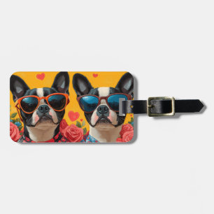Boston Terrier mit Herz Rosen Valentinstag Gepäckanhänger