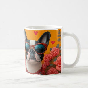 Boston Terrier mit Herz Rosen Valentinstag Kaffeetasse