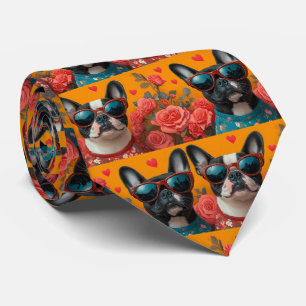 Boston Terrier mit Herz Rosen Valentinstag Krawatte