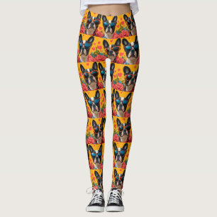 Boston Terrier mit Herz Rosen Valentinstag Leggings
