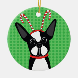 Boston Terrier mit Keramik Ornament