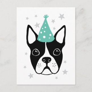 Boston Terrier mit Partyhut Happy Birthday Karte