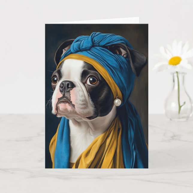 Boston Terrier mit Pearl Earring-Jeden Anlässen Karte (Kleine Pflanze)