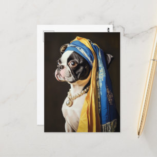 Boston Terrier mit Pearl Necklace Postkarte
