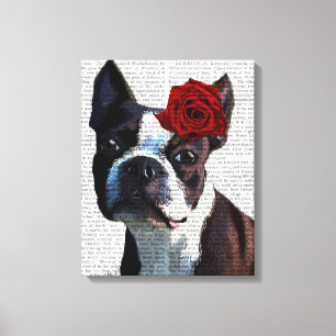 Boston Terrier mit Rose auf Head Leinwanddruck