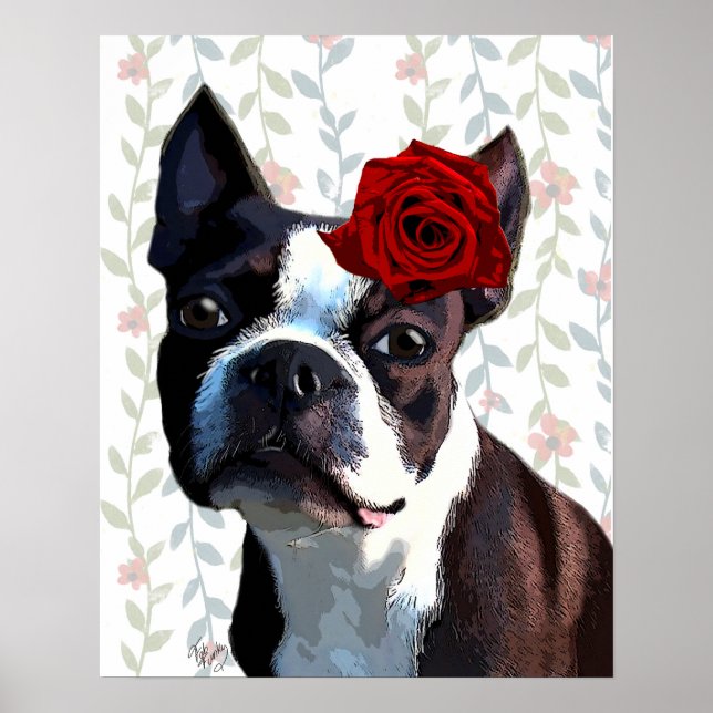 Boston Terrier mit Rose auf Head Poster (Vorne)