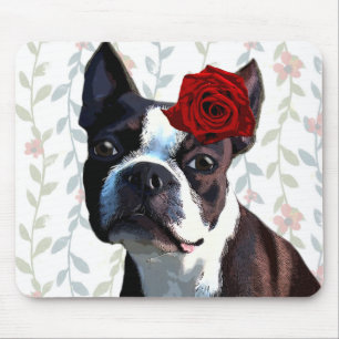 Boston-Terrier mit Rose auf Kopf 2 Mousepad