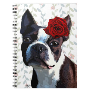 Boston-Terrier mit Rose auf Kopf 2 Notizblock