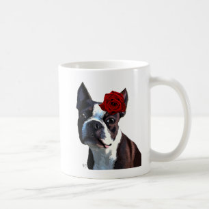 Boston-Terrier mit Rose auf Kopf Tasse