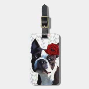 Boston Terrier mit Rose auf Nummer 2 Gepäckanhänger