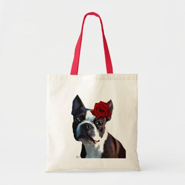 Boston Terrier mit Rose auf Nummer 2 Tragetasche (Vorne)