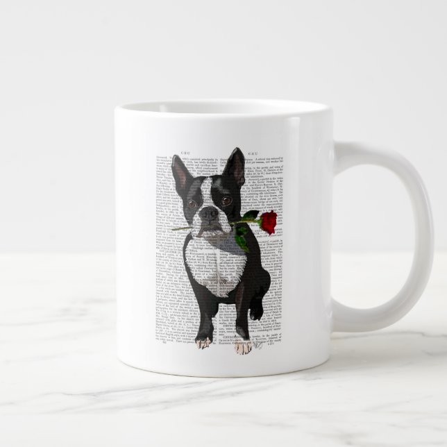 Boston Terrier mit Rose im Mund Jumbo-Tasse (Rechts)
