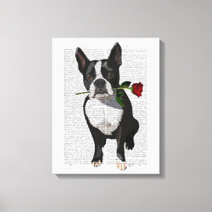 Boston Terrier mit Rose im Mund Leinwanddruck