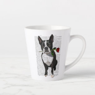Boston Terrier mit Rose im Mund Milchtasse