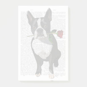 Boston Terrier mit Rose im Mund Post-it Klebezettel