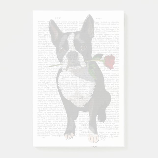 Boston Terrier mit Rose im Mund Post-it Klebezettel (Vorderseite)