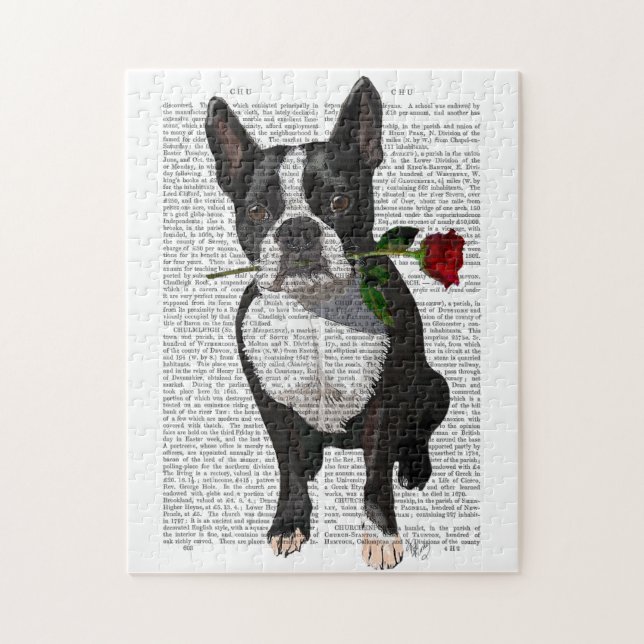 Boston Terrier mit Rose im Mund Puzzle (Vertikal)