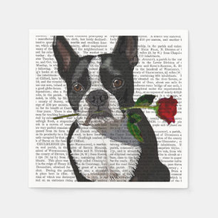 Boston Terrier mit Rose im Mund Serviette