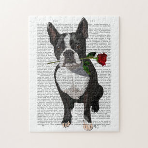 Boston Terrier mit Rose in Mouth Puzzle