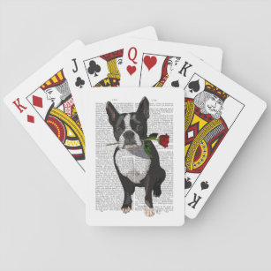 Boston Terrier mit Rose in Mouth Spielkarten