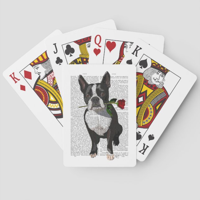 Boston Terrier mit Rose in Mouth Spielkarten (Rückseite)