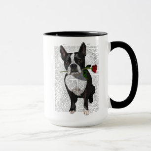 Boston Terrier mit Rose in Mouth Tasse