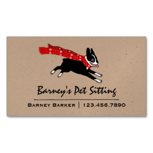 Boston Terrier mit rotem Winterschal Magnetische Visitenkarte
