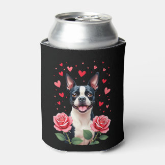 Boston Terrier mit roten Rosen Herzen Valentinstag Dosenkühler