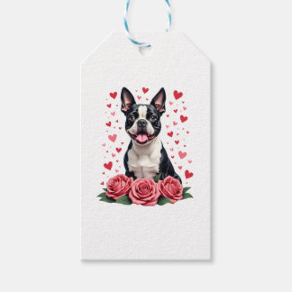 Boston Terrier mit roten Rosen Herzen Valentinstag Geschenkanhänger