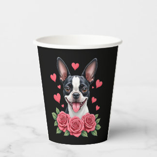 Boston Terrier mit roten Rosen Herzen Valentinstag Pappbecher