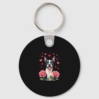Boston Terrier mit roten Rosen Herzen Valentinstag Schlüsselanhänger