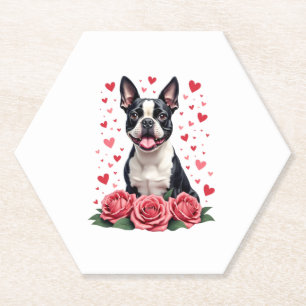 Boston Terrier mit roten Rosen Herzen Valentinstag Untersetzer