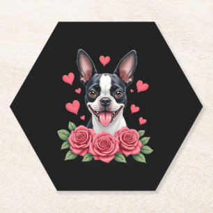 Boston Terrier mit roten Rosen Herzen Valentinstag Untersetzer